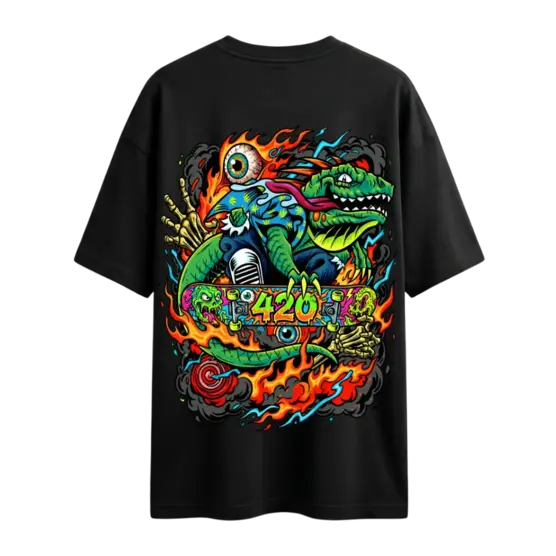 Camiseta Oversize Negra Iguana 420 - Iguana Smoke CBD - WeWeed