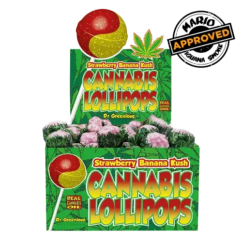 Dr. Greenlove Piruletas de Cannabis Strawberry Banana Kush - Iguana Smoke CBD - WeWeed