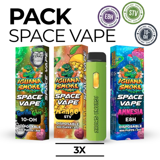 Pack 3 Vapers de STV | 10OH | E8H – Space Vape 2ml - Iguana Smoke CBD - WeWeed